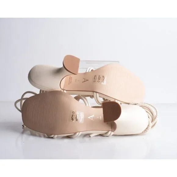 Anthropologie Womens Cream Caged Sandals Heels Lace tie Sz 5 EU 35 Leather New - Picture 8 of 10